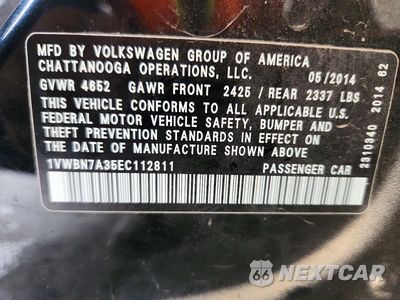 Zdjęcie 12 z 12 samochodu: 2014 VOLKSWAGEN PASSAT SE VIN:1VWBN7A35EC112811 - miniatura