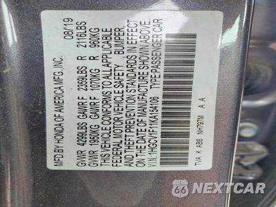 Zdjęcie 12 z 12 samochodu: 2019 HONDA ACCORD LX VIN:1HGCV1F11KA154106 - miniatura