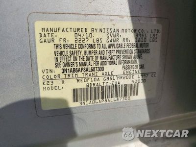 Zdjęcie 12 z 12 samochodu: 2010 NISSAN SENTRA 2.0 VIN:3N1AB6AP8AL687300 - miniatura