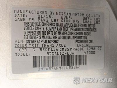 Zdjęcie 12 z 12 samochodu: 2018 NISSAN SENTRA SV VIN:3N1AB7AP9JL625362 - miniatura