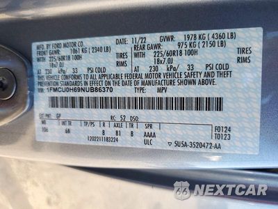 Zdjęcie 13 z 13 samochodu: 2022 FORD ESCAPE SEL VIN:1FMCU0H69NUB86370 - miniatura