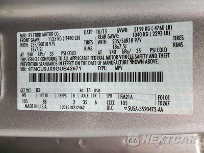 Zdjęcie 13 z 13 samochodu: 2016 FORD ESCAPE TITANIUM VIN:1FMCU9JX9GUB42671 - miniatura