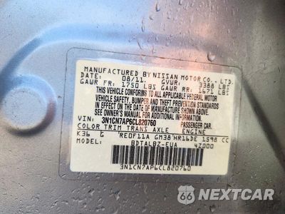Zdjęcie 12 z 12 samochodu: 2012 NISSAN VERSA 1.6 S VIN:3N1CN7AP6CL820760 - miniatura
