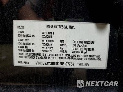 Zdjęcie 13 z 13 samochodu: 2021 TESLA MODEL Y VIN:5YJYGDED0MF107736 - miniatura