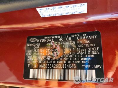 Zdjęcie 12 z 12 samochodu: 2016 HYUNDAI TUCSON SPORT VIN:KM8J33A26GU114046 - miniatura