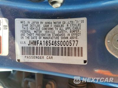 Zdjęcie 12 z 12 samochodu: 2006 HONDA CIVIC LX VIN:JHMFA16546S000577 - miniatura