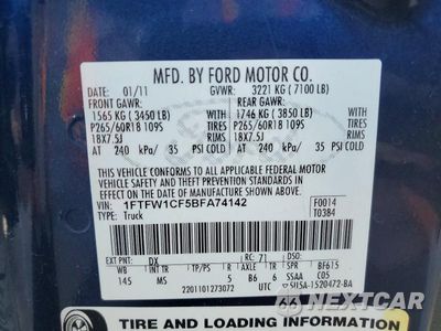 Zdjęcie 12 z 12 samochodu: 2011 FORD F150 SUPERCREW VIN:1FTFW1CF5BFA74142 - miniatura