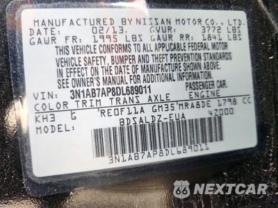 Zdjęcie 12 z 12 samochodu: 2013 NISSAN SENTRA S VIN:3N1AB7AP8DL689011 - miniatura