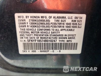 Zdjęcie 13 z 13 samochodu: 2004 HONDA PILOT EXL VIN:5FNYF18574B010247 - miniatura