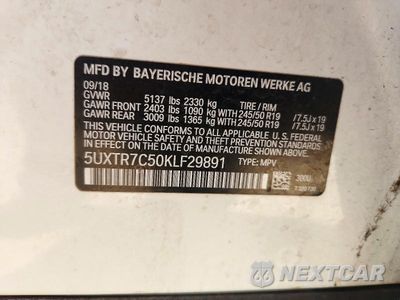 Zdjęcie 13 z 13 samochodu: 2019 BMW X3 SDRIVE30I VIN:5UXTR7C50KLF29891 - miniatura