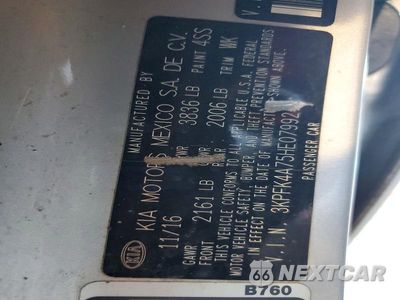 Zdjęcie 12 z 12 samochodu: 2017 KIA FORTE LX VIN:3KPFK4A75HE079921 - miniatura