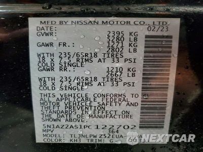 Zdjęcie 14 z 14 samochodu: 2023 NISSAN MURANO S VIN:5N1AZ2AS1PC122702 - miniatura