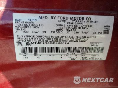Zdjęcie 13 z 13 samochodu: 2016 LINCOLN MKX SELECT VIN:2LMTJ8KR5GBL35624 - miniatura
