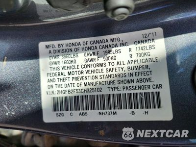 Zdjęcie 12 z 12 samochodu: 2012 HONDA CIVIC LX VIN:2HGFB2F53CH325102 - miniatura