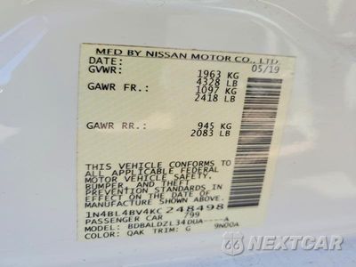 Zdjęcie 12 z 12 samochodu: 2019 NISSAN ALTIMA S VIN:1N4BL4BV4KC248498 - miniatura