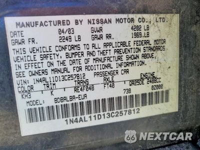 Zdjęcie 12 z 12 samochodu: 2003 NISSAN ALTIMA 2.5 VIN:1N4AL11D13C257812 - miniatura