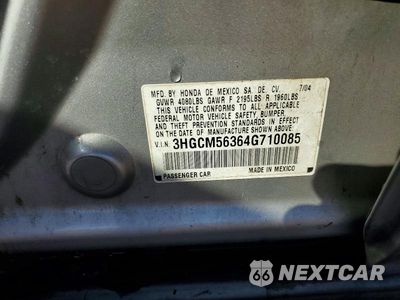 Zdjęcie 12 z 12 samochodu: 2004 HONDA ACCORD LX VIN:3HGCM56364G710085 - miniatura