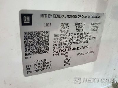 Zdjęcie 12 z 12 samochodu: 2019 GMC SIERRA LIMITED K1500 VIN:2GTV2LEC4K1147532 - miniatura