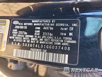 Zdjęcie 12 z 12 samochodu: 2016 KIA OPTIMA LX VIN:5XXGT4L31GG037408 - miniatura