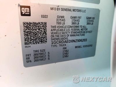 Zdjęcie 12 z 12 samochodu: 2022 CHEVROLET SILVERADO K1500 VIN:1GCRDAED0NZ506203 - miniatura