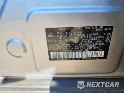 Zdjęcie 12 z 12 samochodu: 2016 SUBARU OUTBACK 2.5I VIN:4S4BSAAC0G3291198 - miniatura