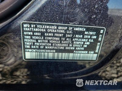 Zdjęcie 12 z 12 samochodu: 2017 VOLKSWAGEN PASSAT SEL PREMIUM VIN:1VWCM7A33HC080498 - miniatura