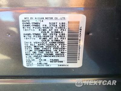 Zdjęcie 13 z 13 samochodu: 2014 NISSAN MURANO SV VIN:JN8AZ1MW3EW529255 - miniatura