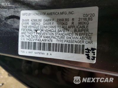 Zdjęcie 13 z 13 samochodu: 2020 HONDA ACCORD EX VIN:1HGCV1F43LA081476 - miniatura