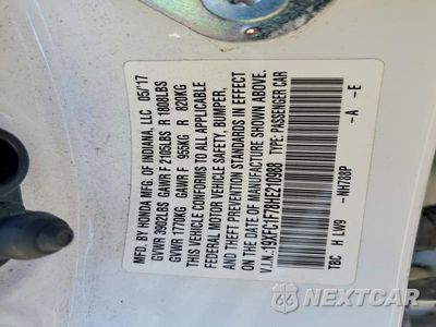 Zdjęcie 12 z 12 samochodu: 2017 HONDA CIVIC EXL VIN:19XFC1F78HE210988 - miniatura