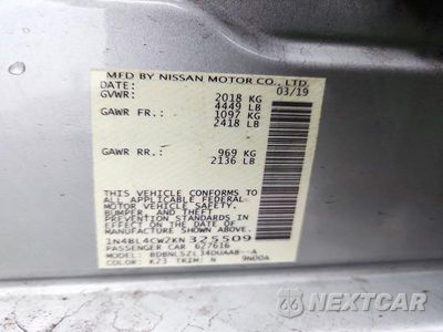 Zdjęcie 12 z 12 samochodu: 2019 NISSAN ALTIMA SR VIN:1N4BL4CW2KN325509 - miniatura