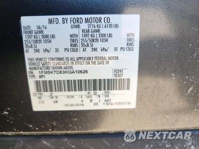 Zdjęcie 12 z 12 samochodu: 2017 FORD EXPLORER XLT VIN:1FM5K7D83HGA10626 - miniatura