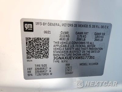 Zdjęcie 13 z 13 samochodu: 2021 CHEVROLET EQUINOX LT VIN:3GNAXUEVXMS177351 - miniatura
