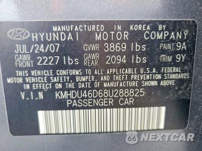 Zdjęcie 12 z 12 samochodu: 2008 HYUNDAI ELANTRA GLS VIN:KMHDU46D68U288825 - miniatura