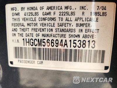Zdjęcie 12 z 12 samochodu: 2004 HONDA ACCORD EX VIN:1HGCM56694A153813 - miniatura