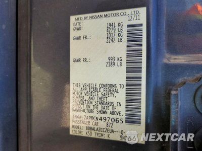 Zdjęcie 12 z 12 samochodu: 2012 NISSAN ALTIMA 2.5 VIN:1N4AL2AP0CN497065 - miniatura