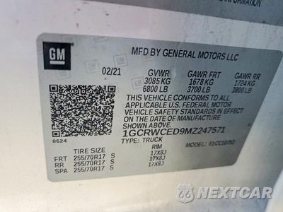 Zdjęcie 12 z 12 samochodu: 2021 CHEVROLET SILVERADO C1500 LT VIN:1GCRWCED9MZ247571 - miniatura