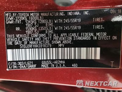 Zdjęcie 14 z 14 samochodu: 2019 TOYOTA HIGHLANDER SE VIN:5TDJZRFHXKS918379 - miniatura