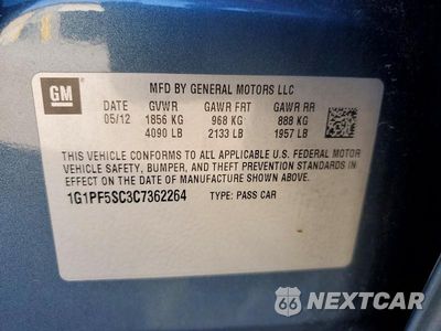 Zdjęcie 12 z 12 samochodu: 2012 CHEVROLET CRUZE LT VIN:1G1PF5SC3C7362264 - miniatura