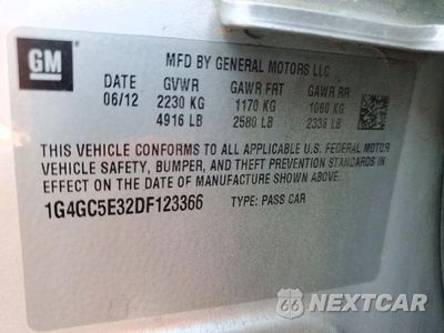Zdjęcie 12 z 12 samochodu: 2013 BUICK LACROSSE VIN:1G4GC5E32DF123366 - miniatura