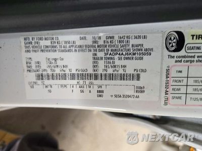 Zdjęcie 12 z 12 samochodu: 2019 FORD FIESTA S VIN:3FADP4AJ6KM105059 - miniatura