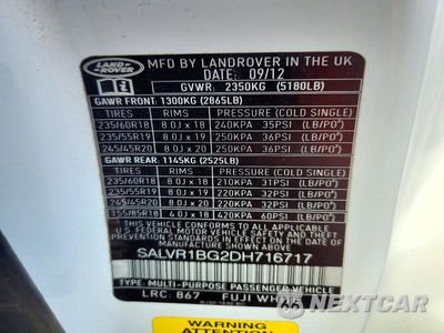 Zdjęcie 13 z 13 samochodu: 2013 LAND ROVER RANGE ROVER EVOQUE PURE PREMIUM VIN:SALVR1BG2DH716717 - miniatura