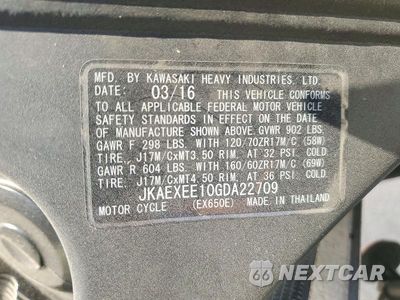 Zdjęcie 9 z 9 samochodu: 2016 KAWASAKI EX650 E VIN:JKAEXEE10GDA22709 - miniatura