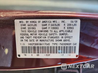 Zdjęcie 13 z 13 samochodu: 2008 HONDA ACCORD EXL VIN:1HGCP26818A117045 - miniatura