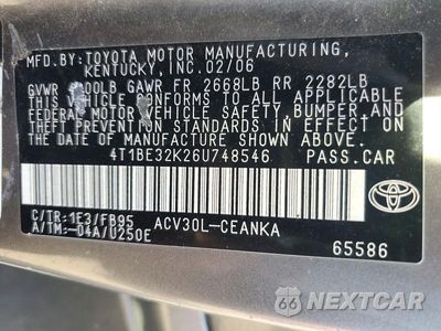 Zdjęcie 12 z 12 samochodu: 2006 TOYOTA CAMRY LE VIN:4T1BE32K26U748546 - miniatura