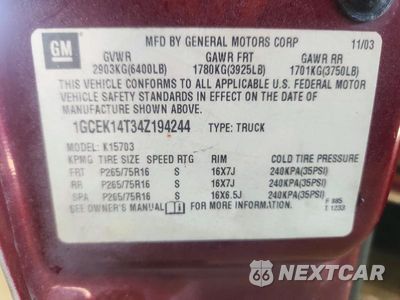 Zdjęcie 12 z 12 samochodu: 2004 CHEVROLET SILVERADO K1500 VIN:1GCEK14T34Z194244 - miniatura
