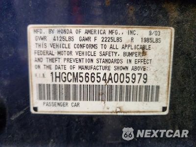 Zdjęcie 13 z 13 samochodu: 2004 HONDA ACCORD EX VIN:1HGCM56654A005979 - miniatura