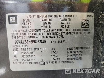 Zdjęcie 13 z 13 samochodu: 2015 CHEVROLET EQUINOX LT VIN:2GNALBEK6F6263375 - miniatura