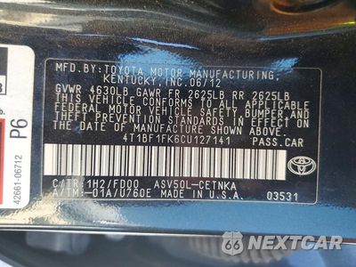 Zdjęcie 13 z 13 samochodu: 2012 TOYOTA CAMRY LE VIN:4T1BF1FK6CU127141 - miniatura