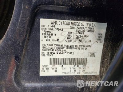 Zdjęcie 12 z 12 samochodu: 2004 FORD F150 SUPERCREW VIN:1FTPW14514KC15812 - miniatura