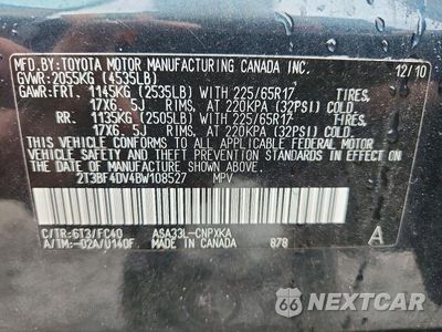 Zdjęcie 14 z 14 samochodu: 2011 TOYOTA RAV4 BASE VIN:2T3BF4DV4BW108527 - miniatura